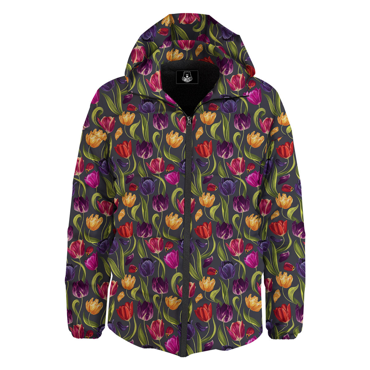 Tulip Colorful Watercolor Print Pattern Down Jacket-grizzshop