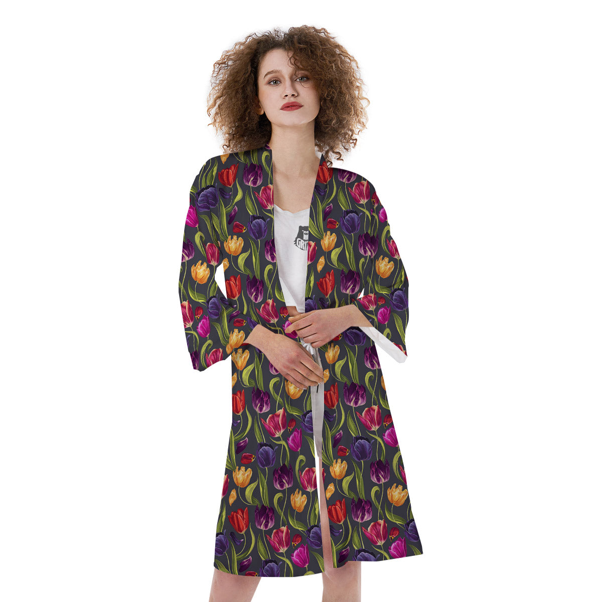 Tulip Colorful Watercolor Print Pattern Kimono-grizzshop