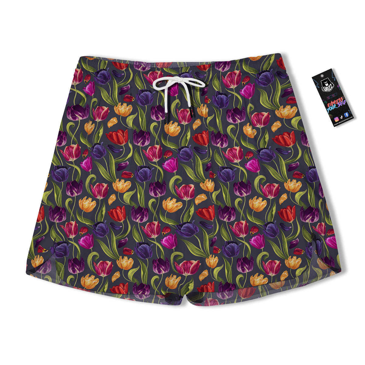 Tulip Colorful Watercolor Print Pattern Men's Running Shorts-grizzshop