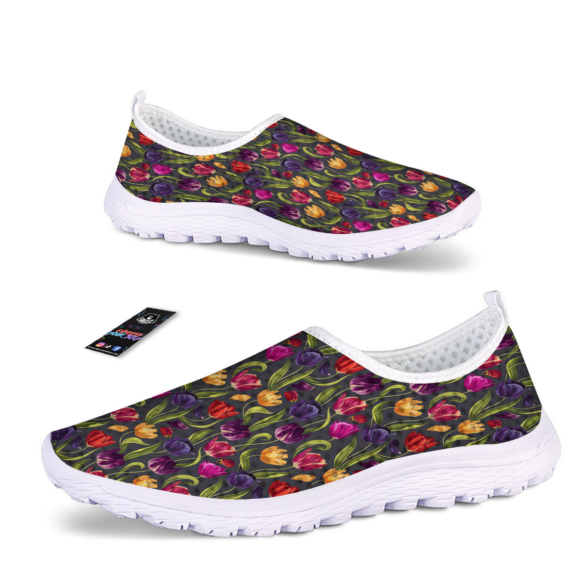 Tulip Colorful Watercolor Print Pattern Nurse Shoes-grizzshop