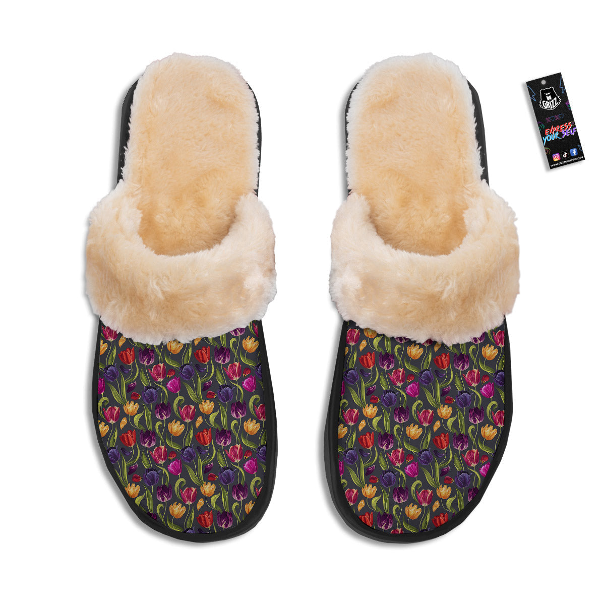Tulip Colorful Watercolor Print Pattern Slippers-grizzshop