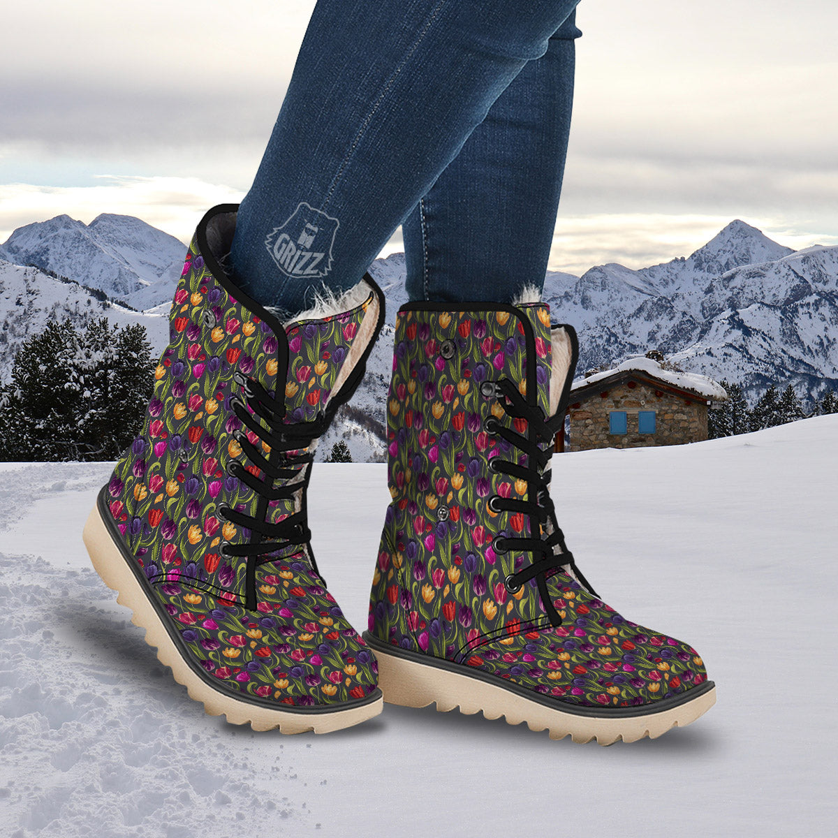 Tulip Colorful Watercolor Print Pattern Snow Boots-grizzshop