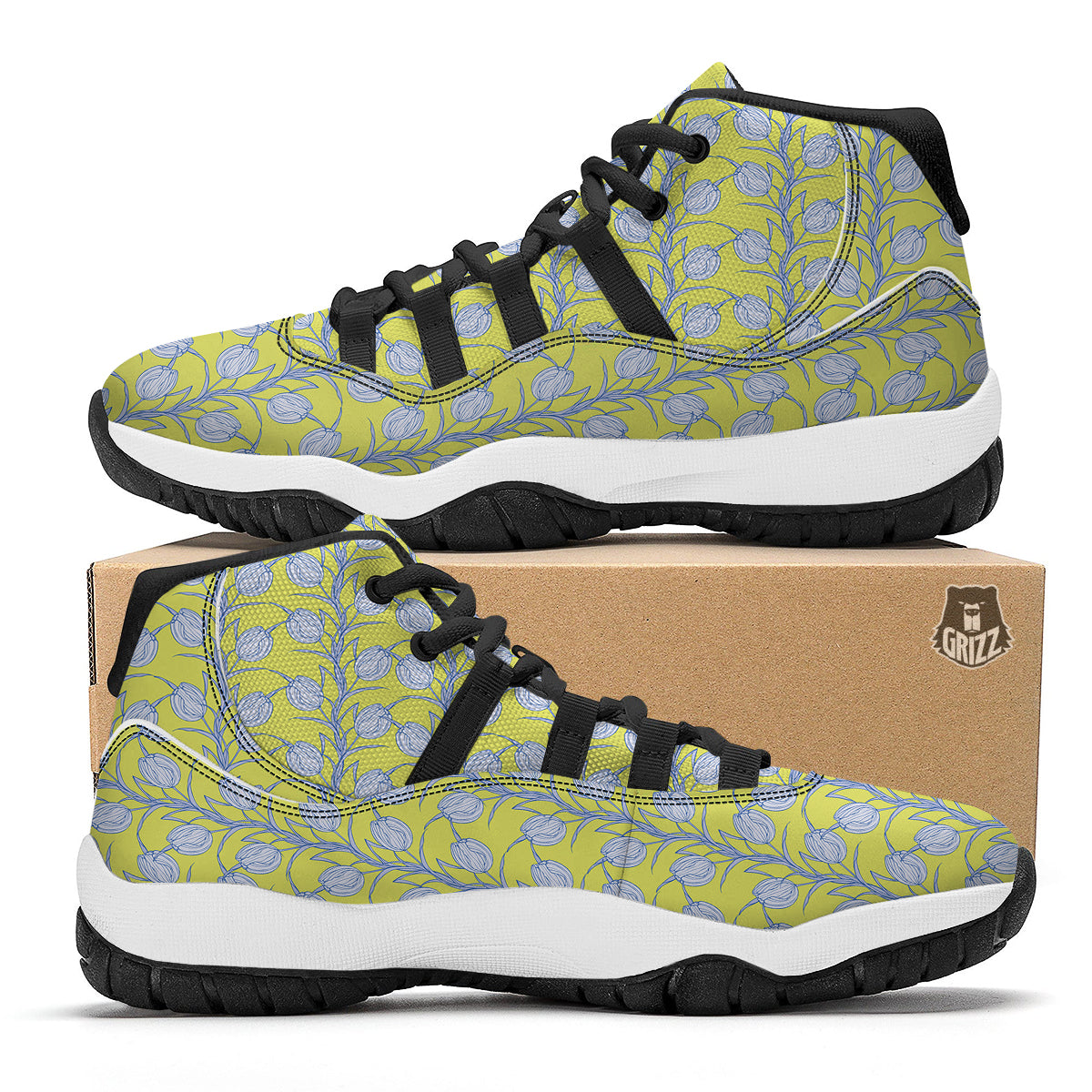 Tulip Drawing Print Pattern Black Bball Shoes-grizzshop