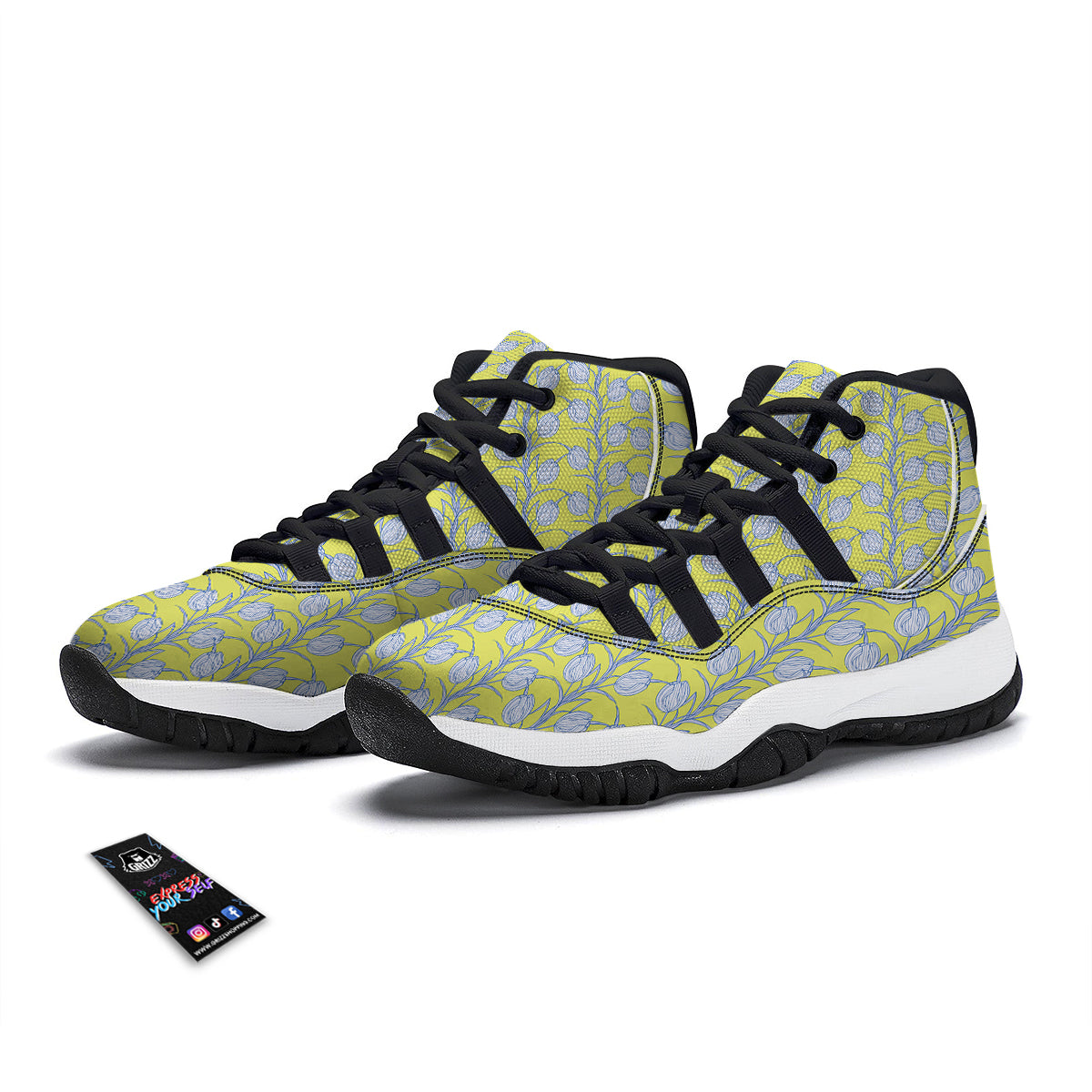Tulip Drawing Print Pattern Black Bball Shoes-grizzshop