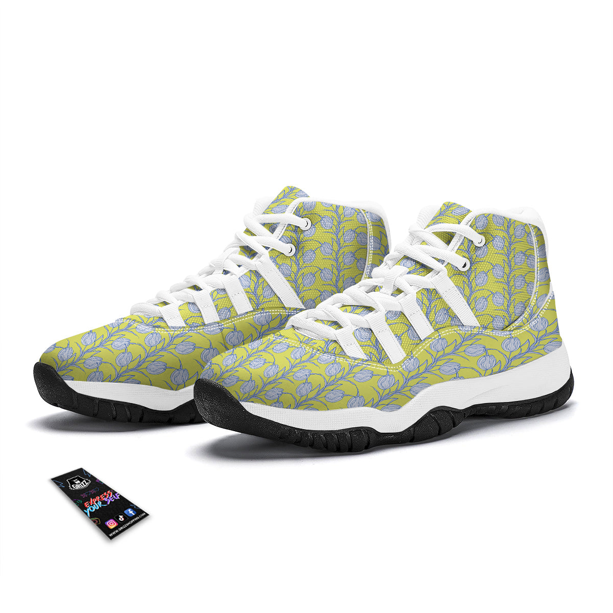 Tulip Drawing Print Pattern White Bball Shoes-grizzshop