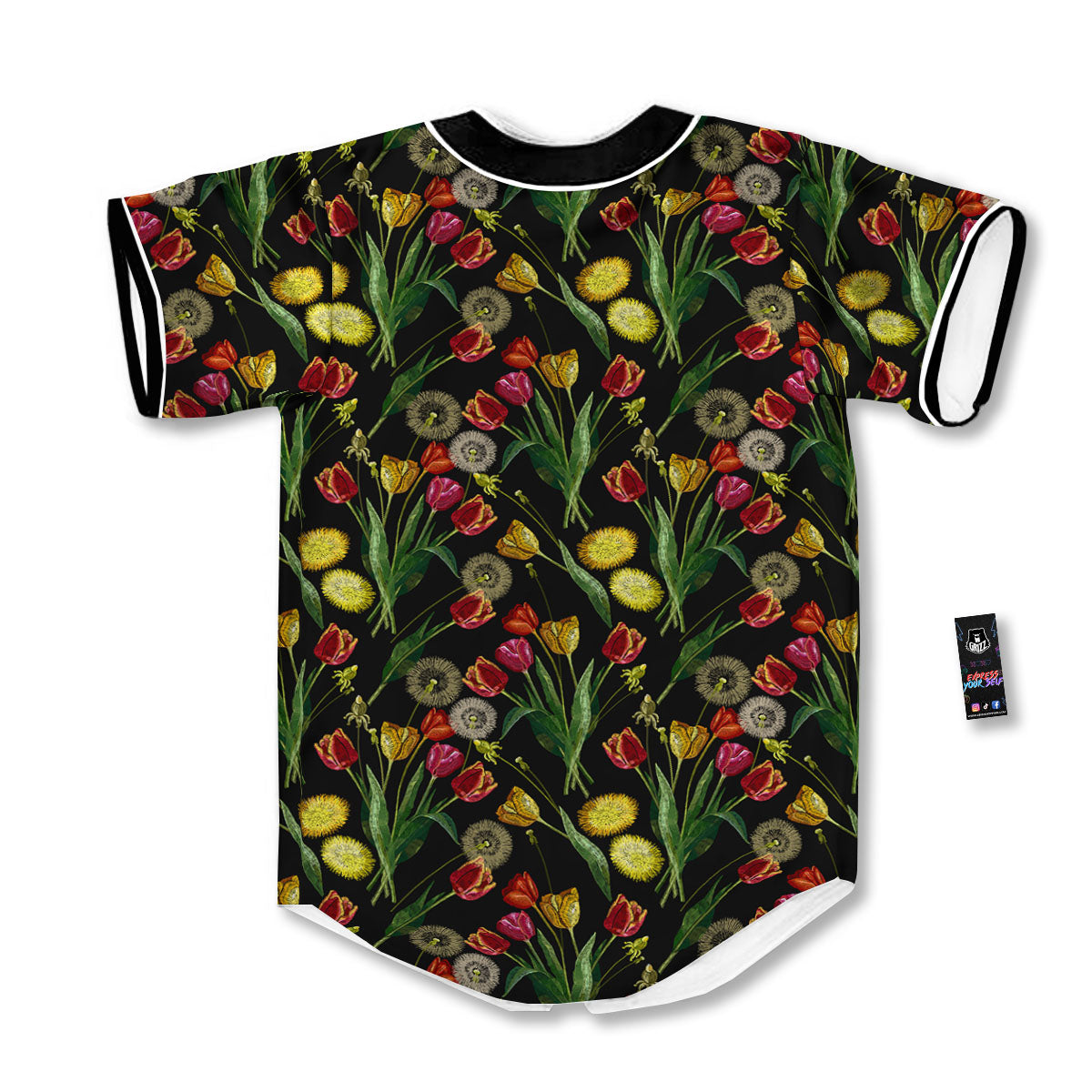 Tulip Embroidery Print Pattern Baseball Jersey-grizzshop