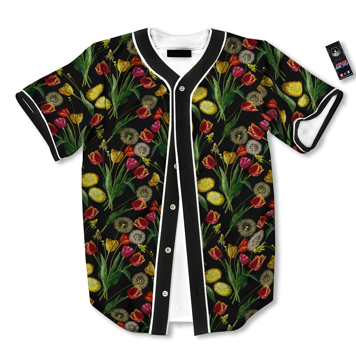 Tulip Embroidery Print Pattern Baseball Jersey-grizzshop