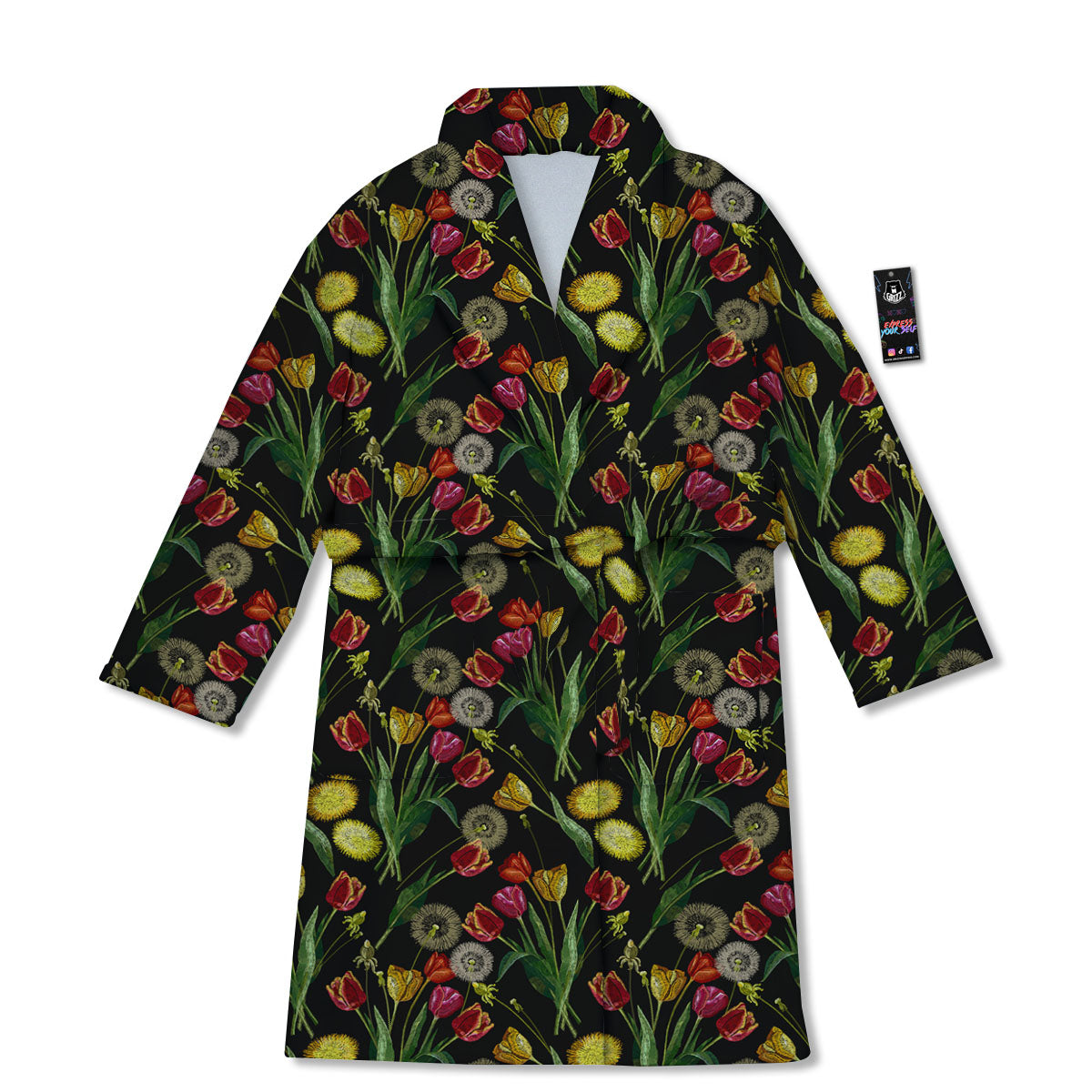 Tulip Embroidery Print Pattern Bathrobe-grizzshop