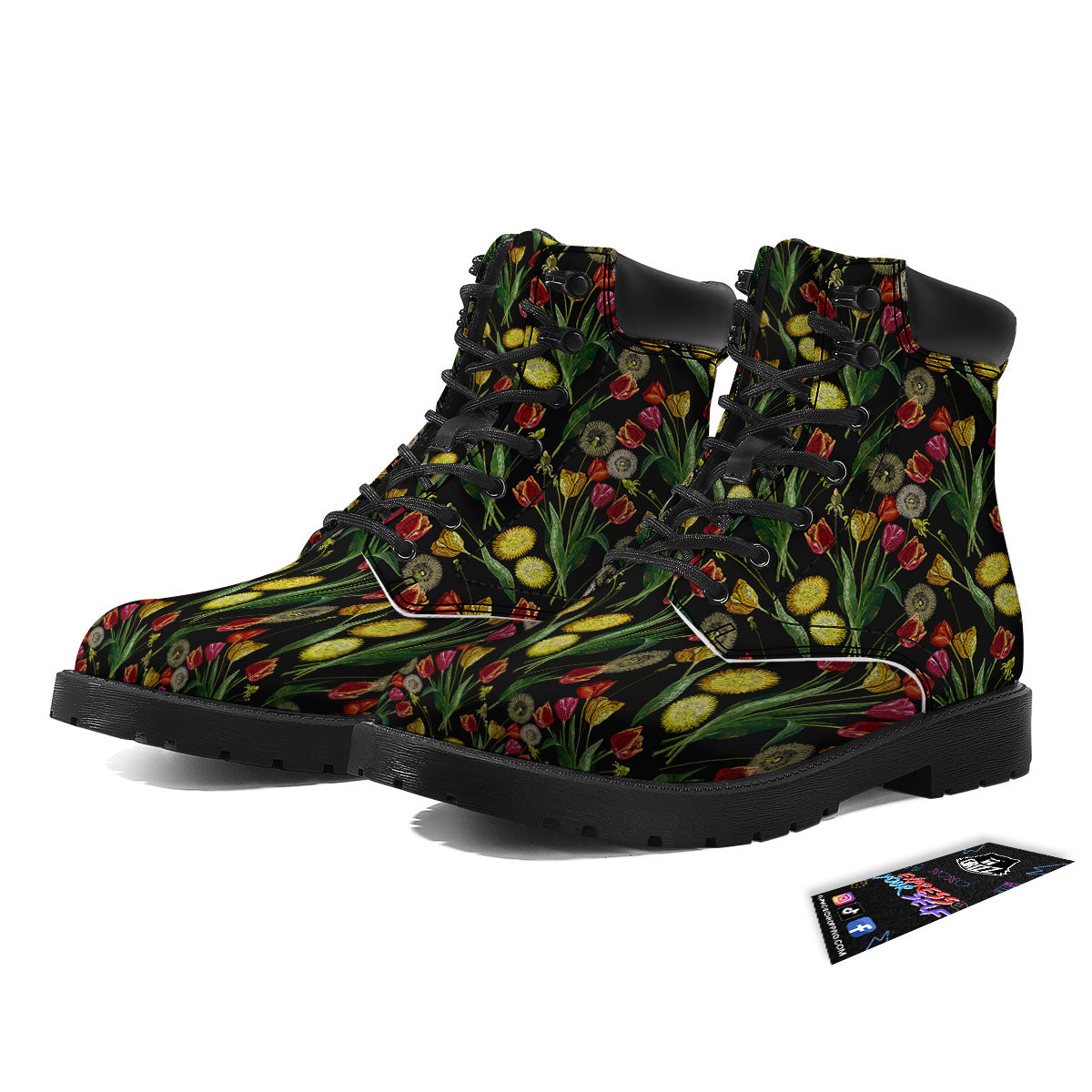 Tulip Embroidery Print Pattern Boots-grizzshop