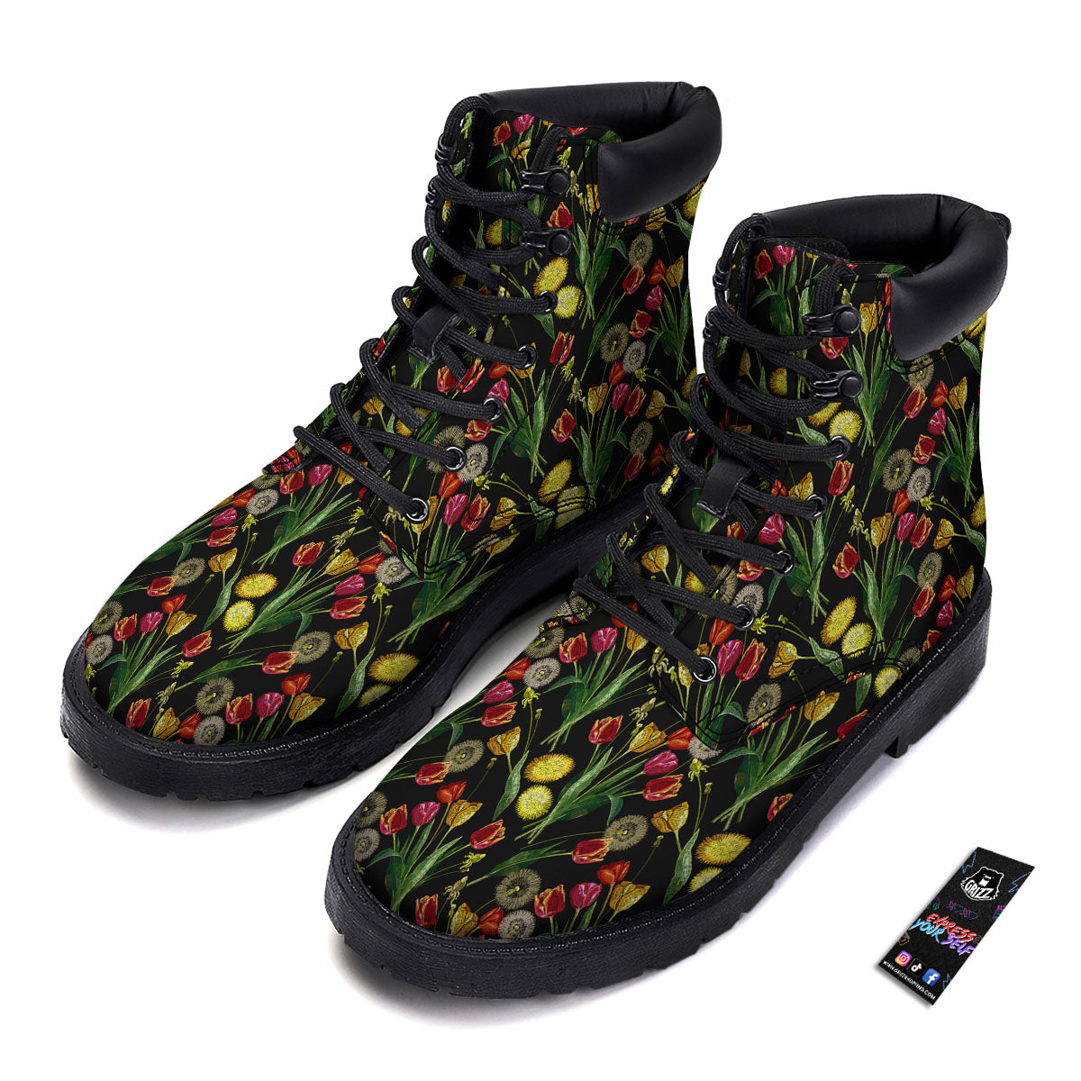 Tulip Embroidery Print Pattern Boots-grizzshop