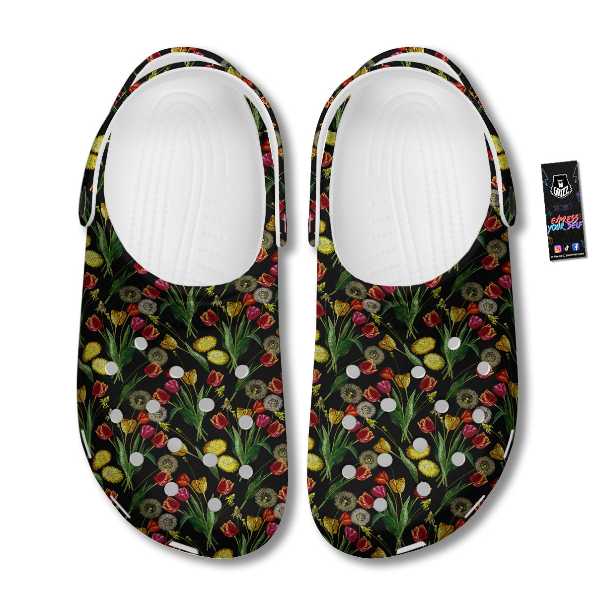 Tulip Embroidery Print Pattern Clog-grizzshop