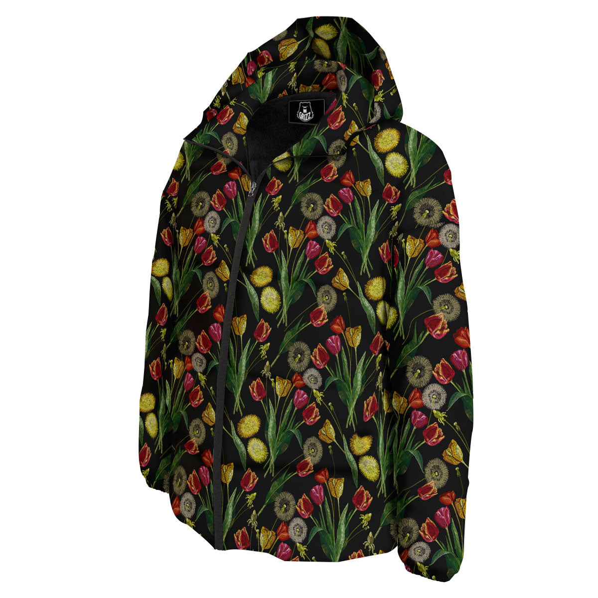Tulip Embroidery Print Pattern Down Jacket-grizzshop