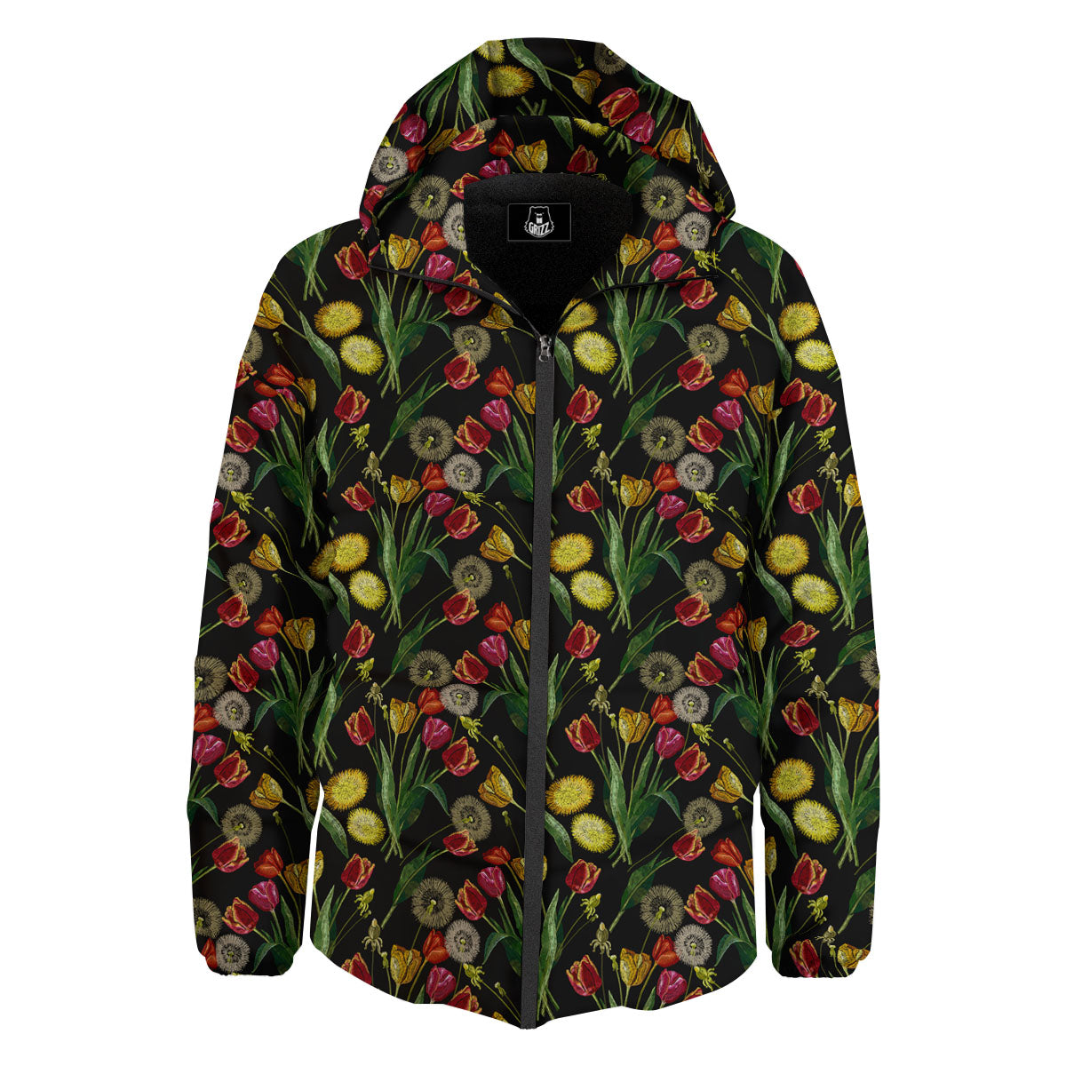 Tulip Embroidery Print Pattern Down Jacket-grizzshop