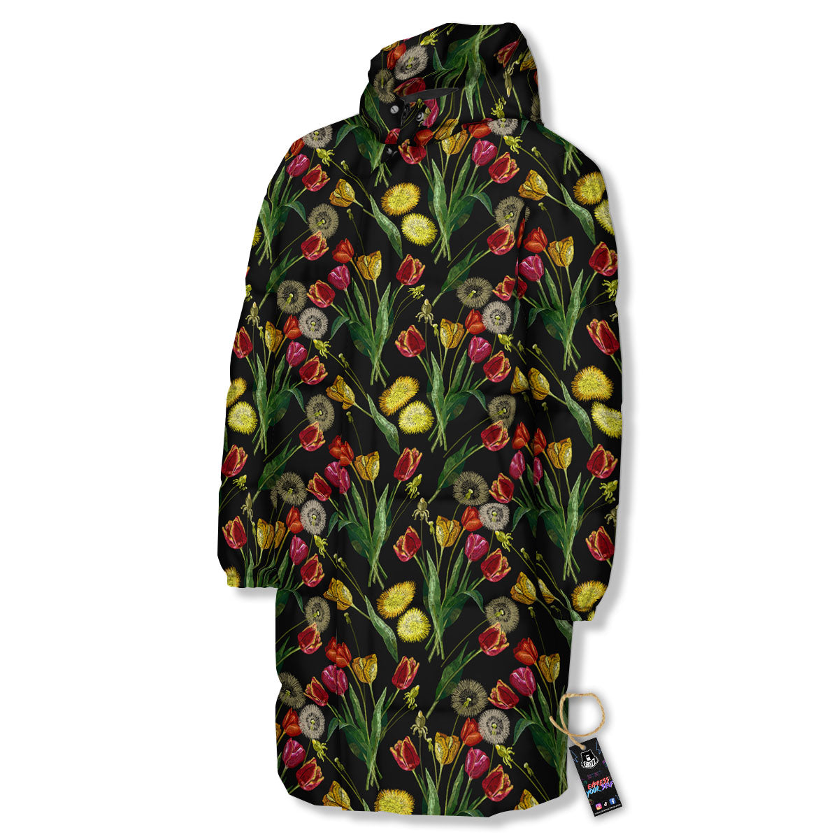 Tulip Embroidery Print Pattern Long Down Jacket-grizzshop
