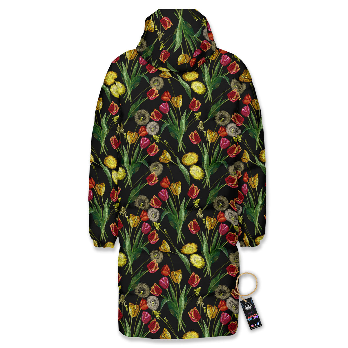 Tulip Embroidery Print Pattern Long Down Jacket-grizzshop