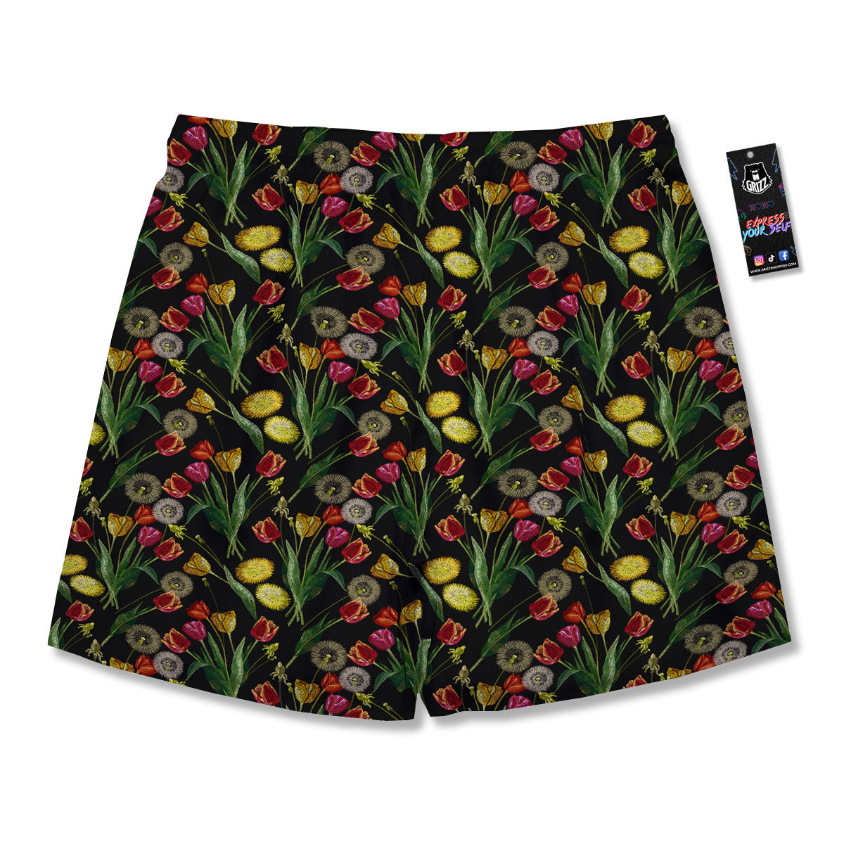 Tulip Embroidery Print Pattern Men's Running Shorts-grizzshop