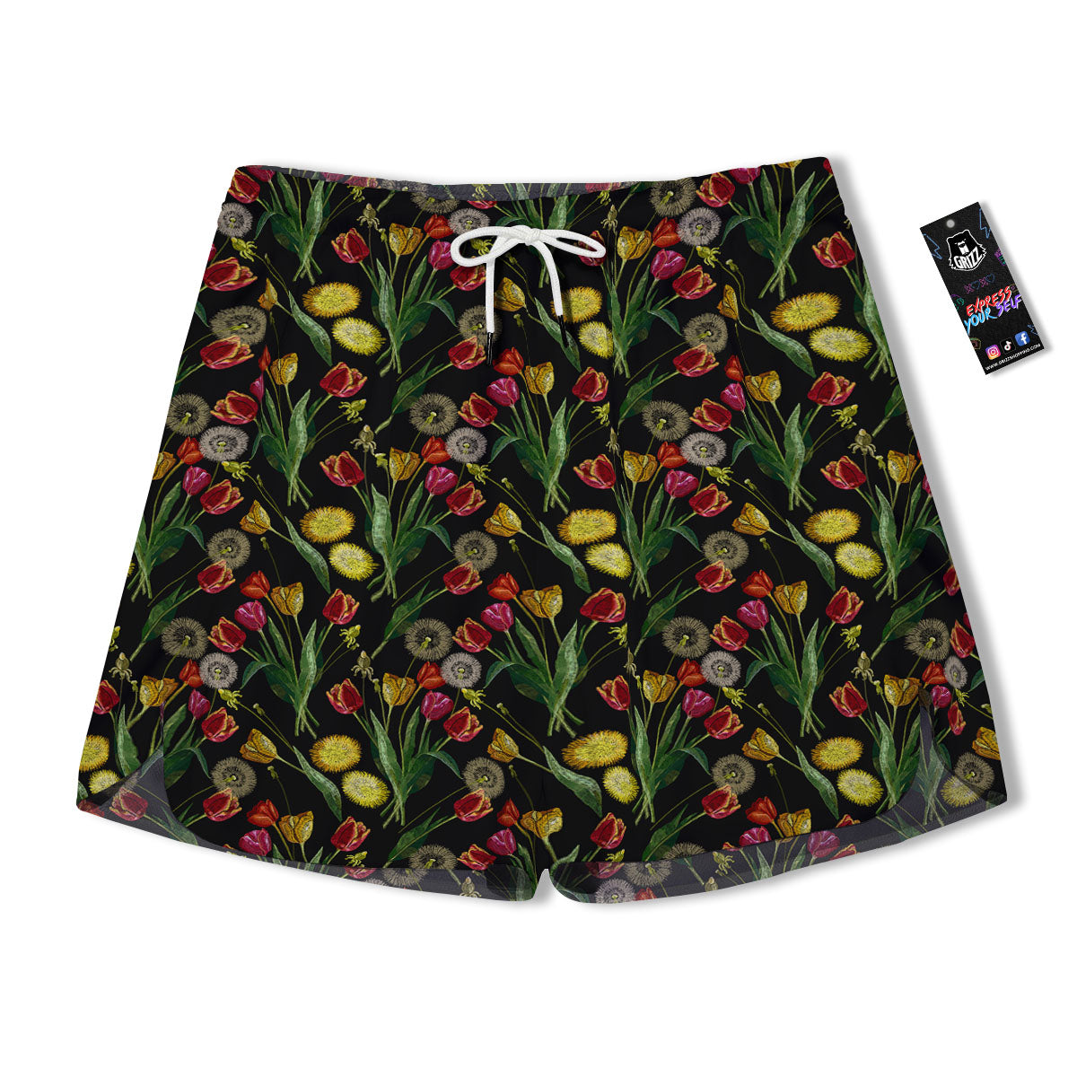 Tulip Embroidery Print Pattern Men's Running Shorts-grizzshop