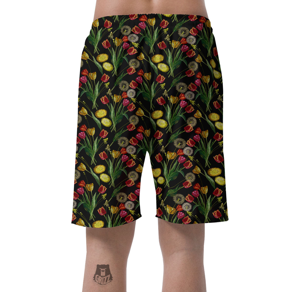 Tulip Embroidery Print Pattern Men's Shorts-grizzshop