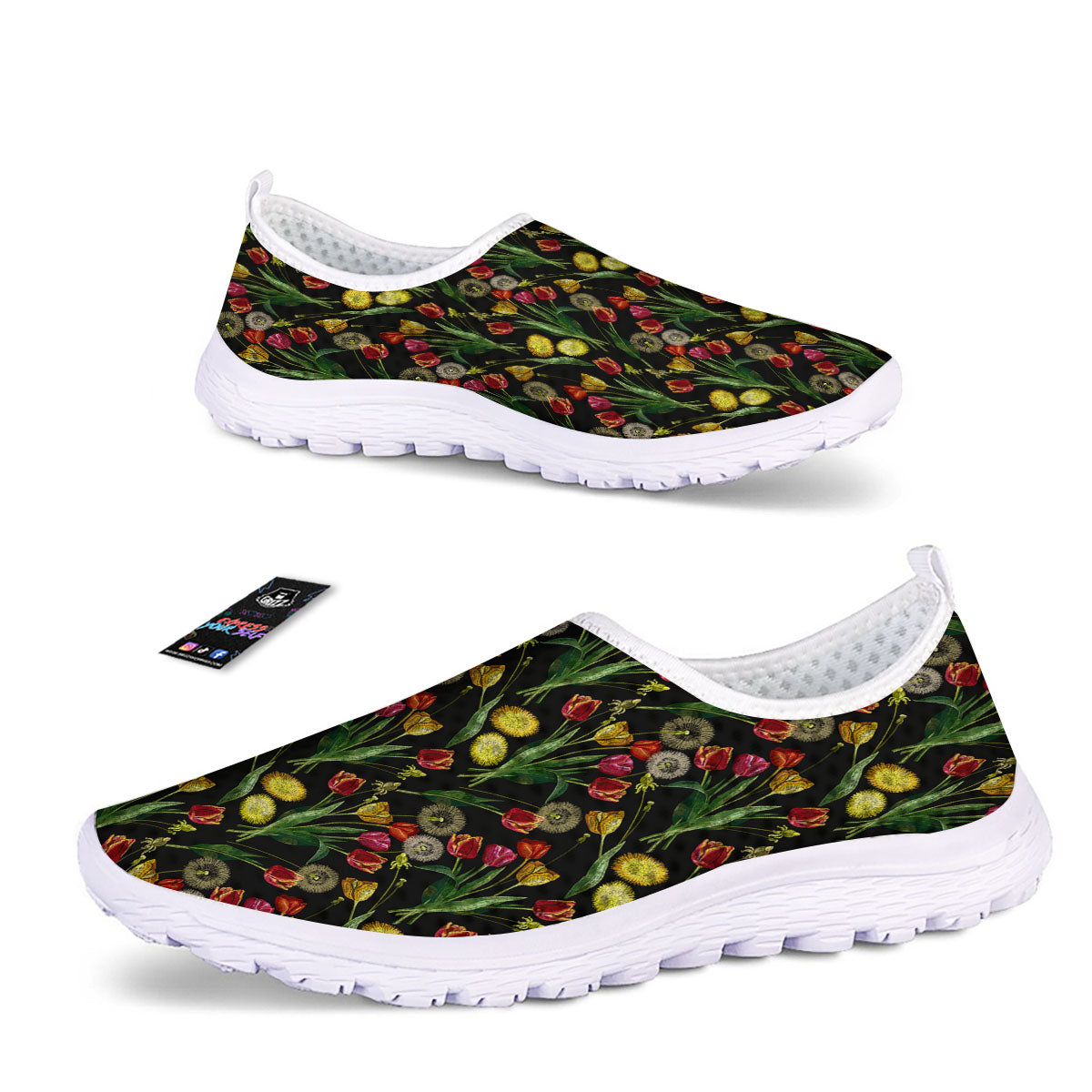 Tulip Embroidery Print Pattern Nurse Shoes-grizzshop