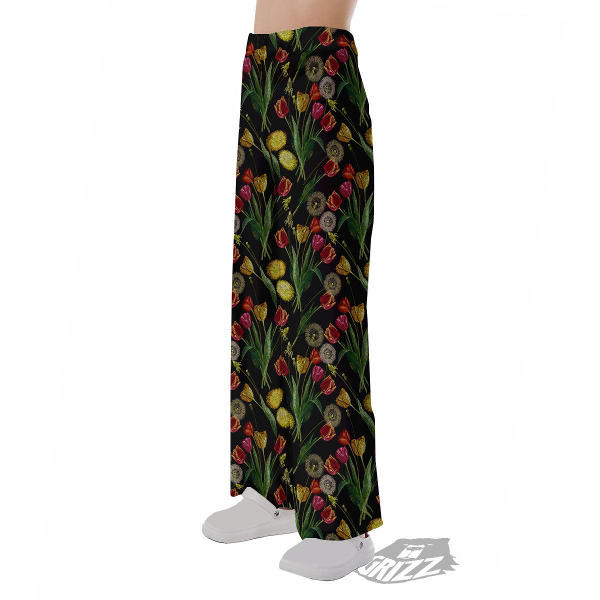 Tulip Embroidery Print Pattern Pajama Pants-grizzshop