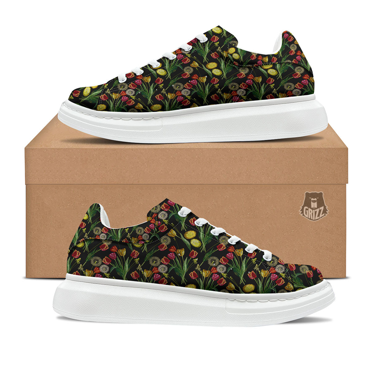 Tulip Embroidery Print Pattern Platform Shoes-grizzshop