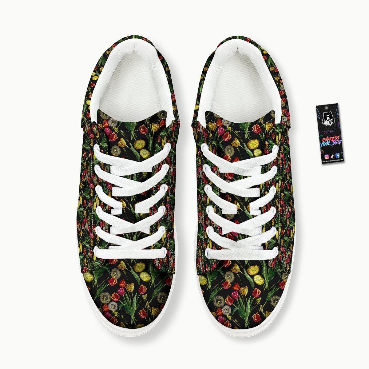 Tulip Embroidery Print Pattern Platform Shoes-grizzshop