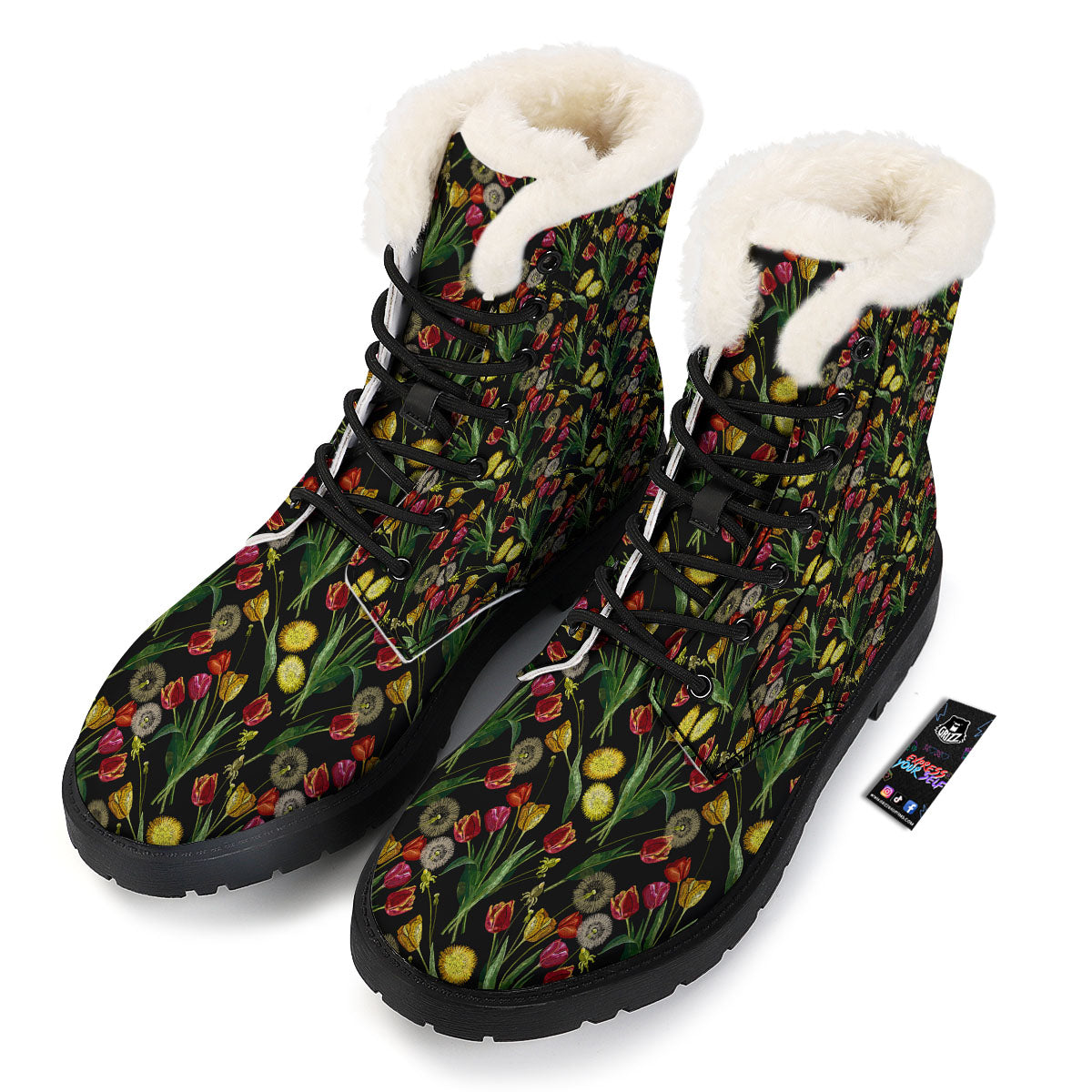 Tulip Embroidery Print Pattern Winter Boots-grizzshop