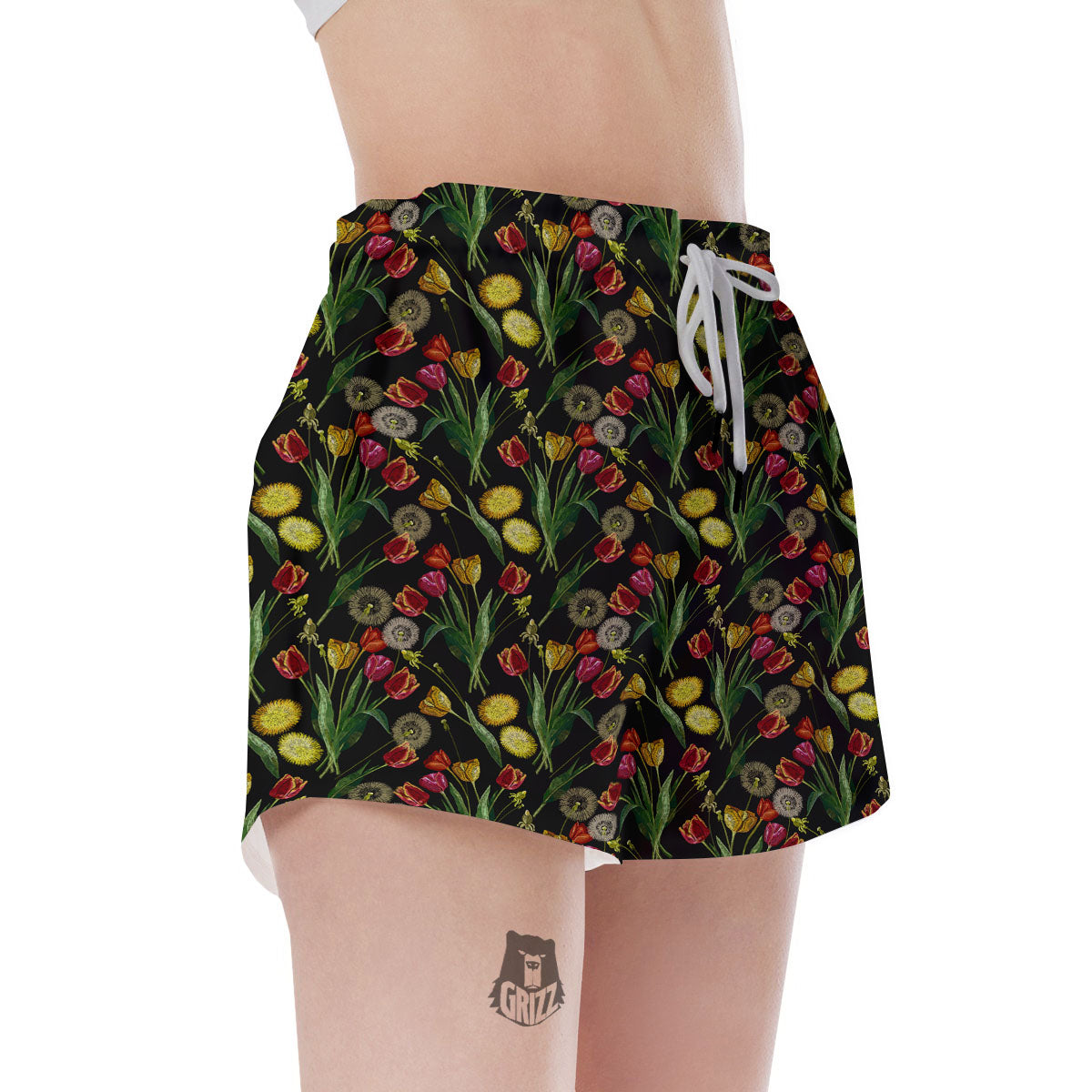 Tulip Embroidery Print Pattern Women's Shorts-grizzshop