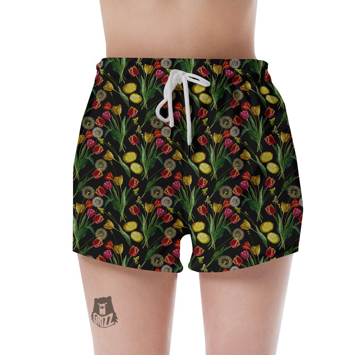 Tulip Embroidery Print Pattern Women's Shorts-grizzshop