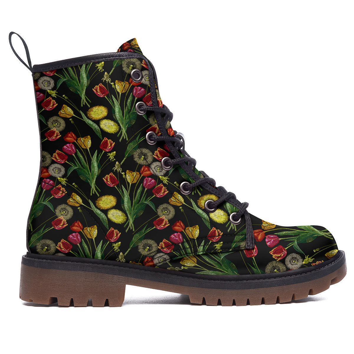 Tulip Embroidery Print Pattern Work Boots-grizzshop