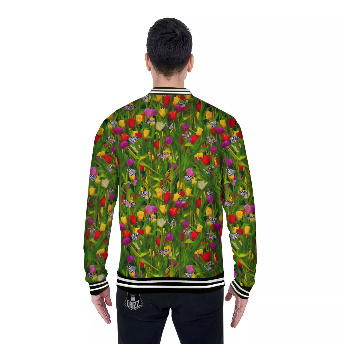 Tulip Field Print Pattern Baseball Jacket-grizzshop