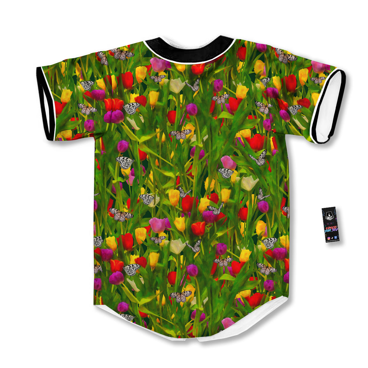 Tulip Field Print Pattern Baseball Jersey-grizzshop