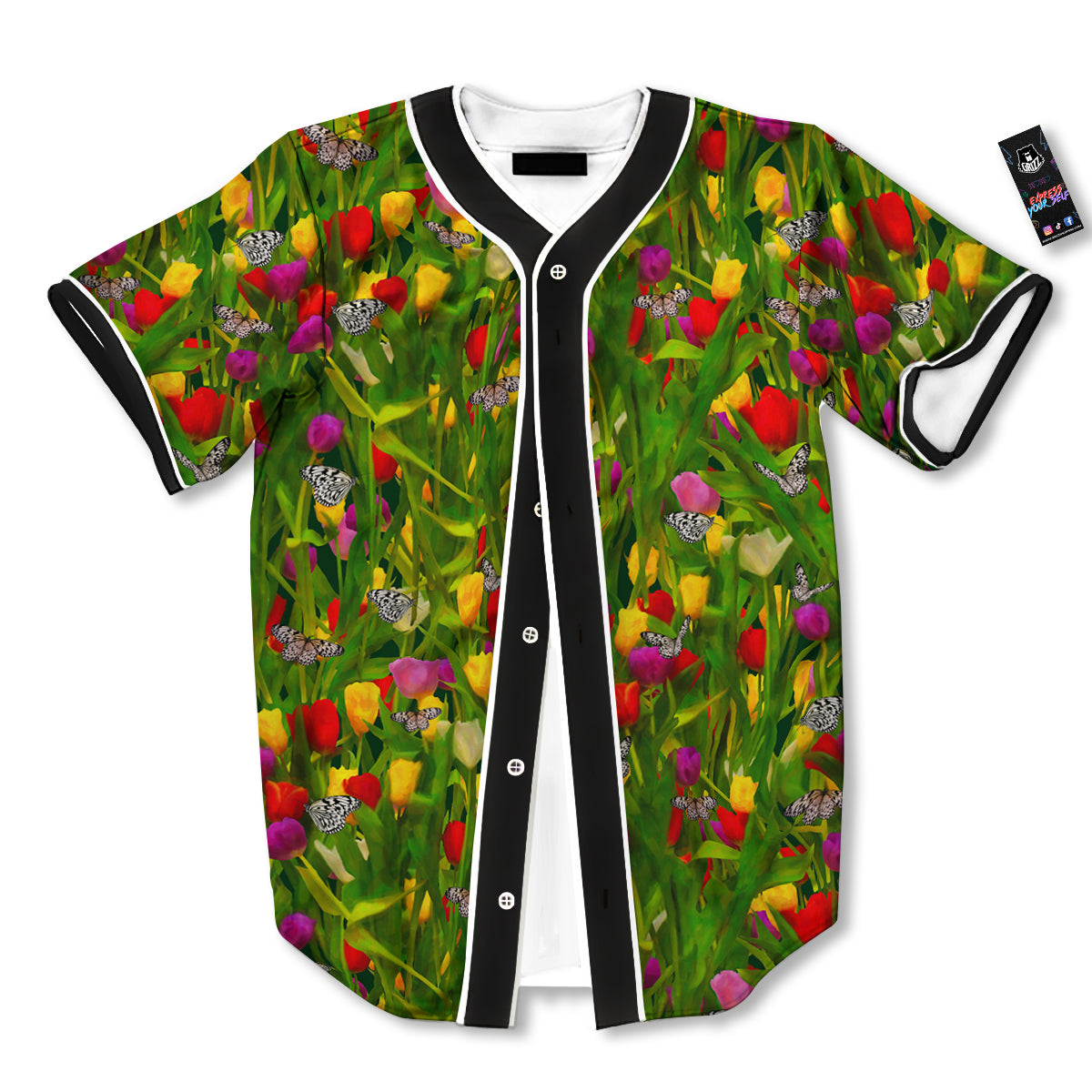 Tulip Field Print Pattern Baseball Jersey-grizzshop