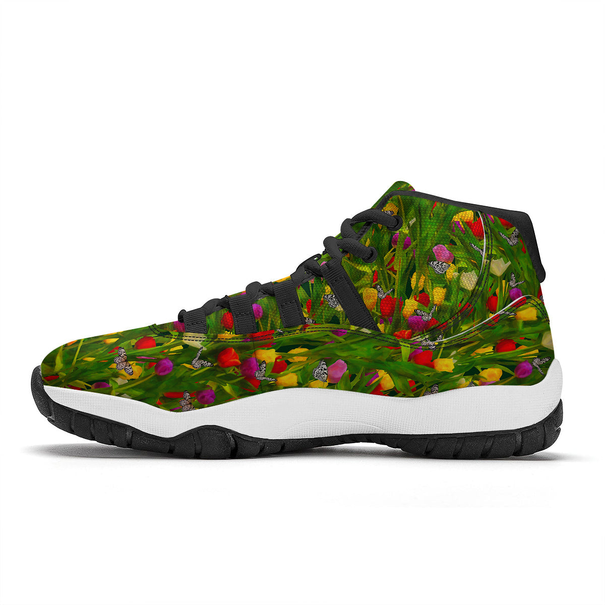 Tulip Field Print Pattern Black Bball Shoes-grizzshop
