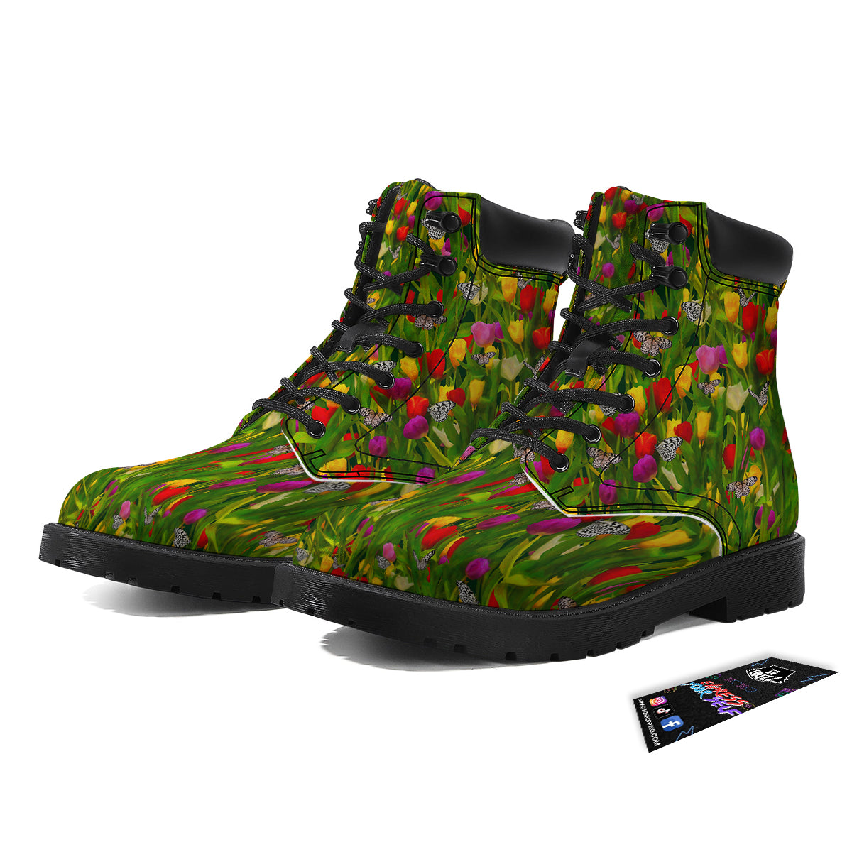 Tulip Field Print Pattern Boots-grizzshop