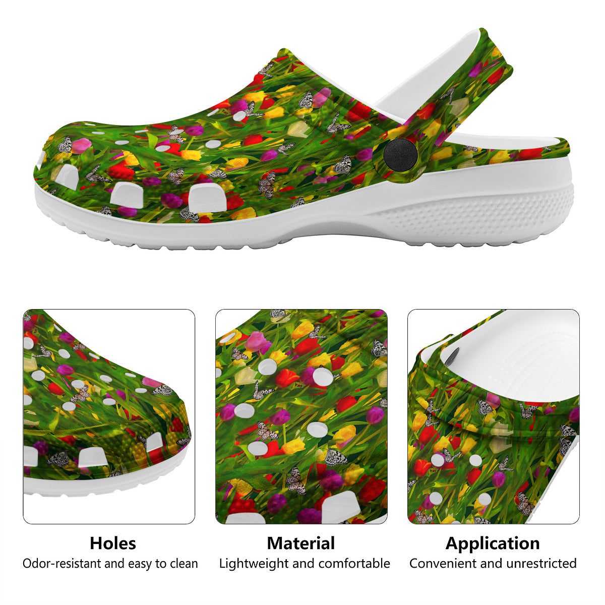 Tulip Field Print Pattern Clog-grizzshop