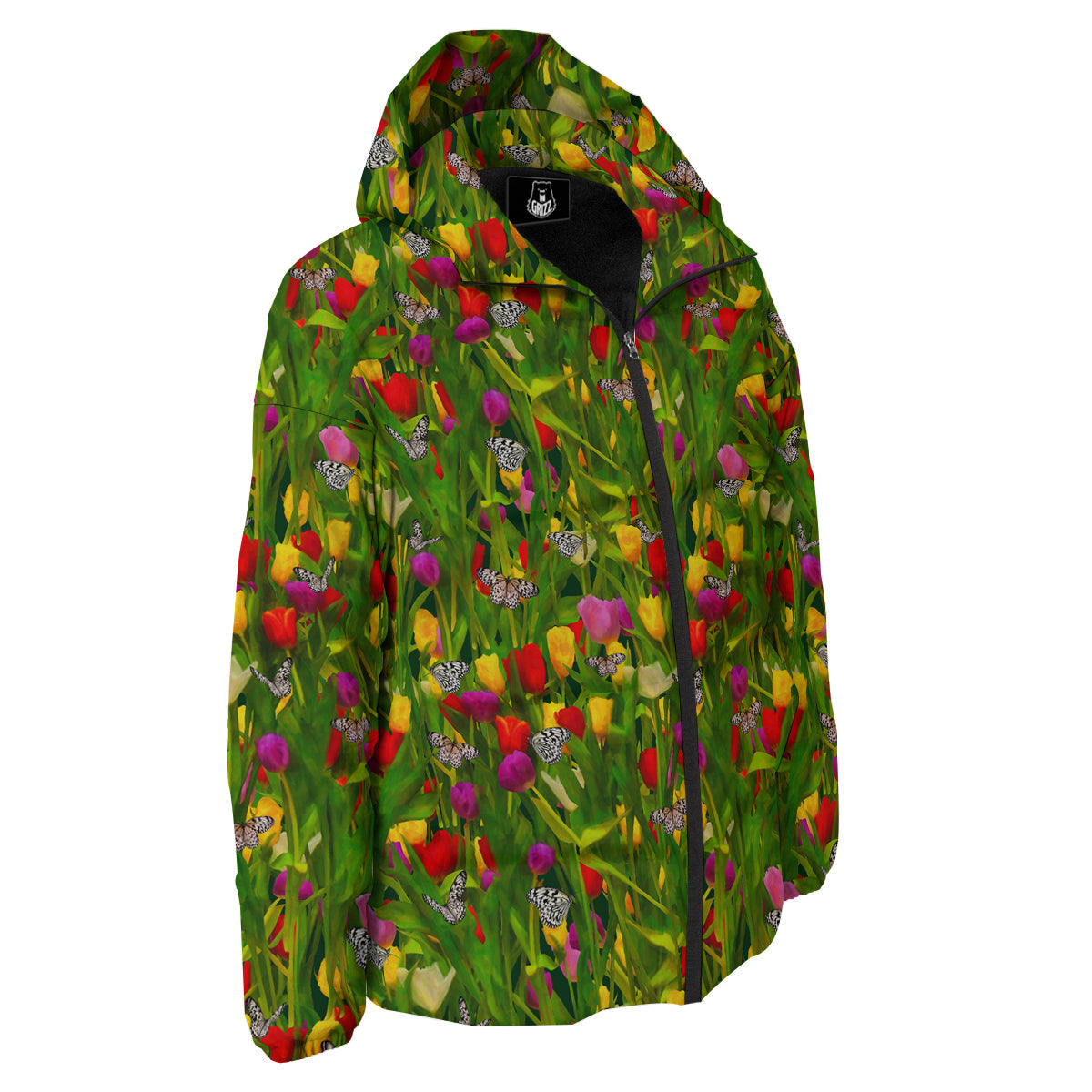 Tulip Field Print Pattern Down Jacket-grizzshop