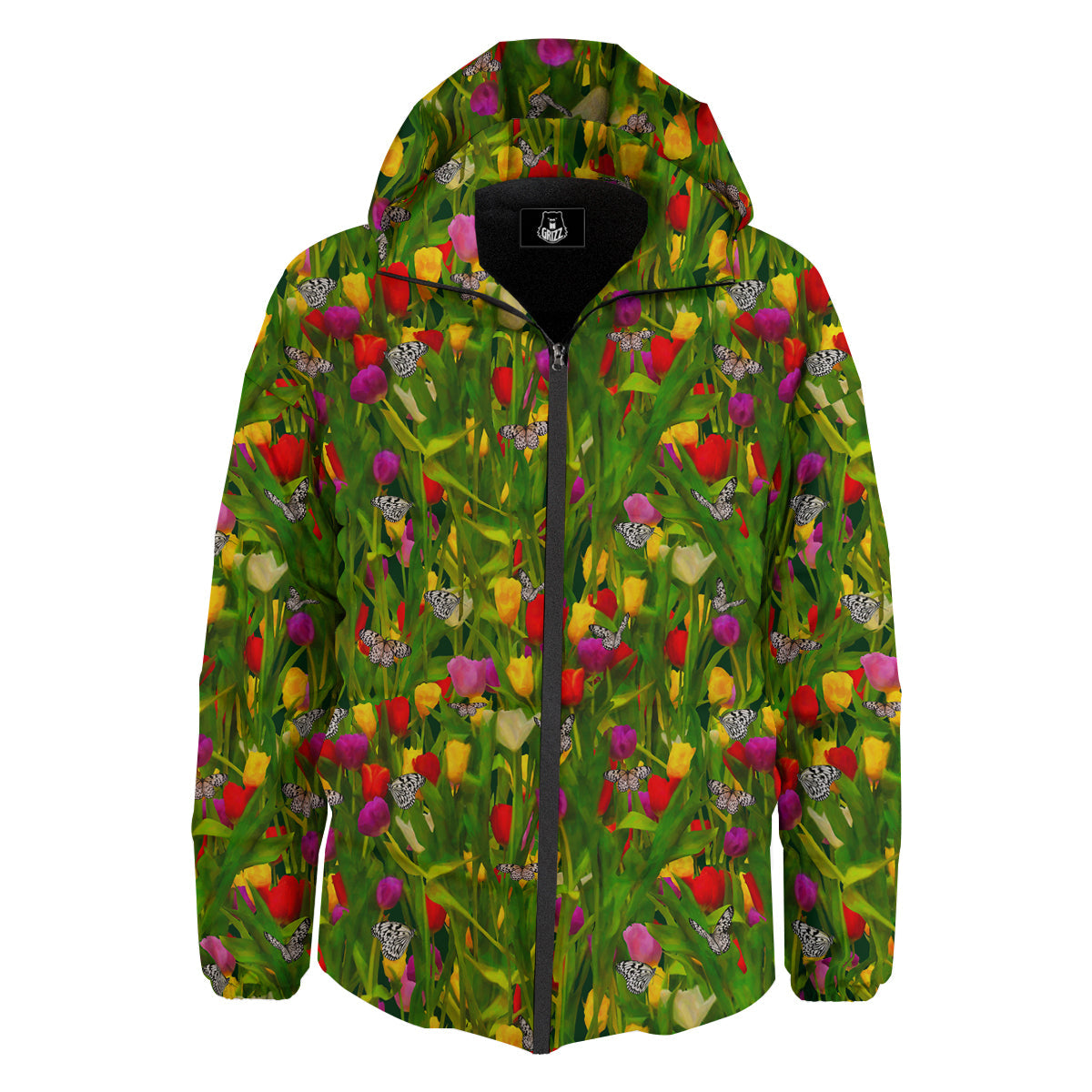 Tulip Field Print Pattern Down Jacket-grizzshop