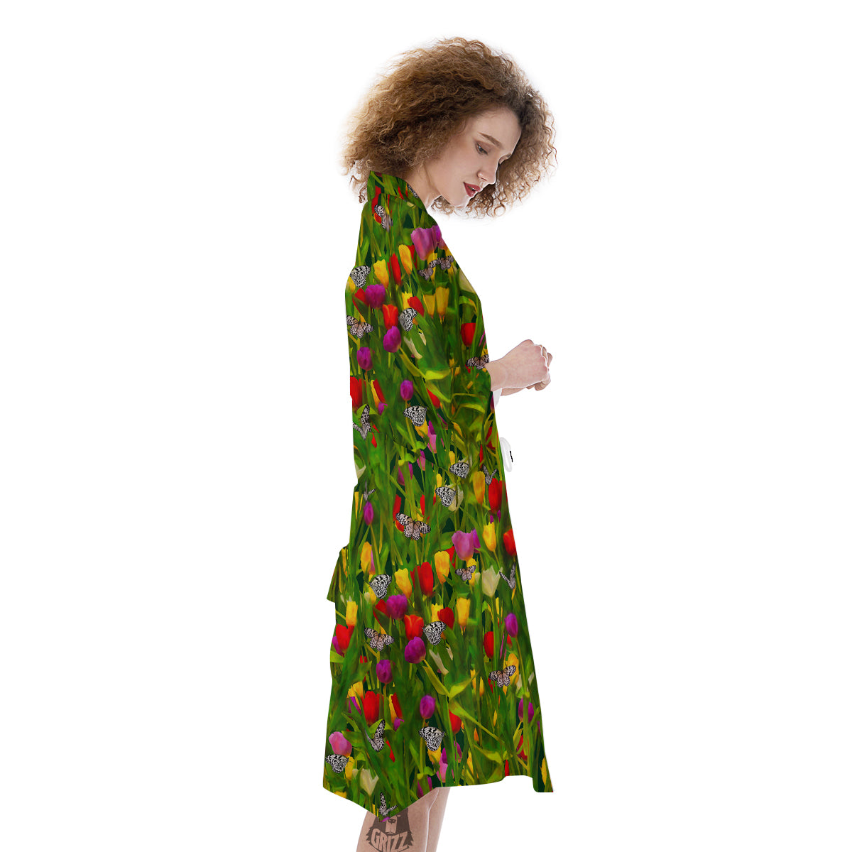 Tulip Field Print Pattern Kimono-grizzshop