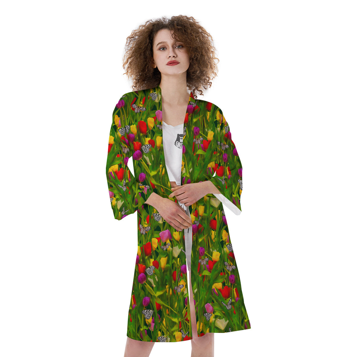 Tulip Field Print Pattern Kimono-grizzshop