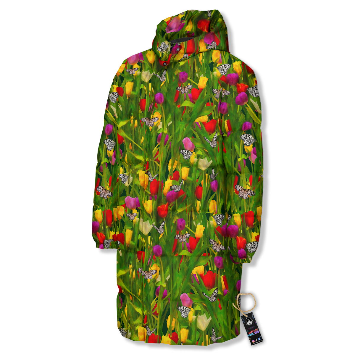 Tulip Field Print Pattern Long Down Jacket-grizzshop