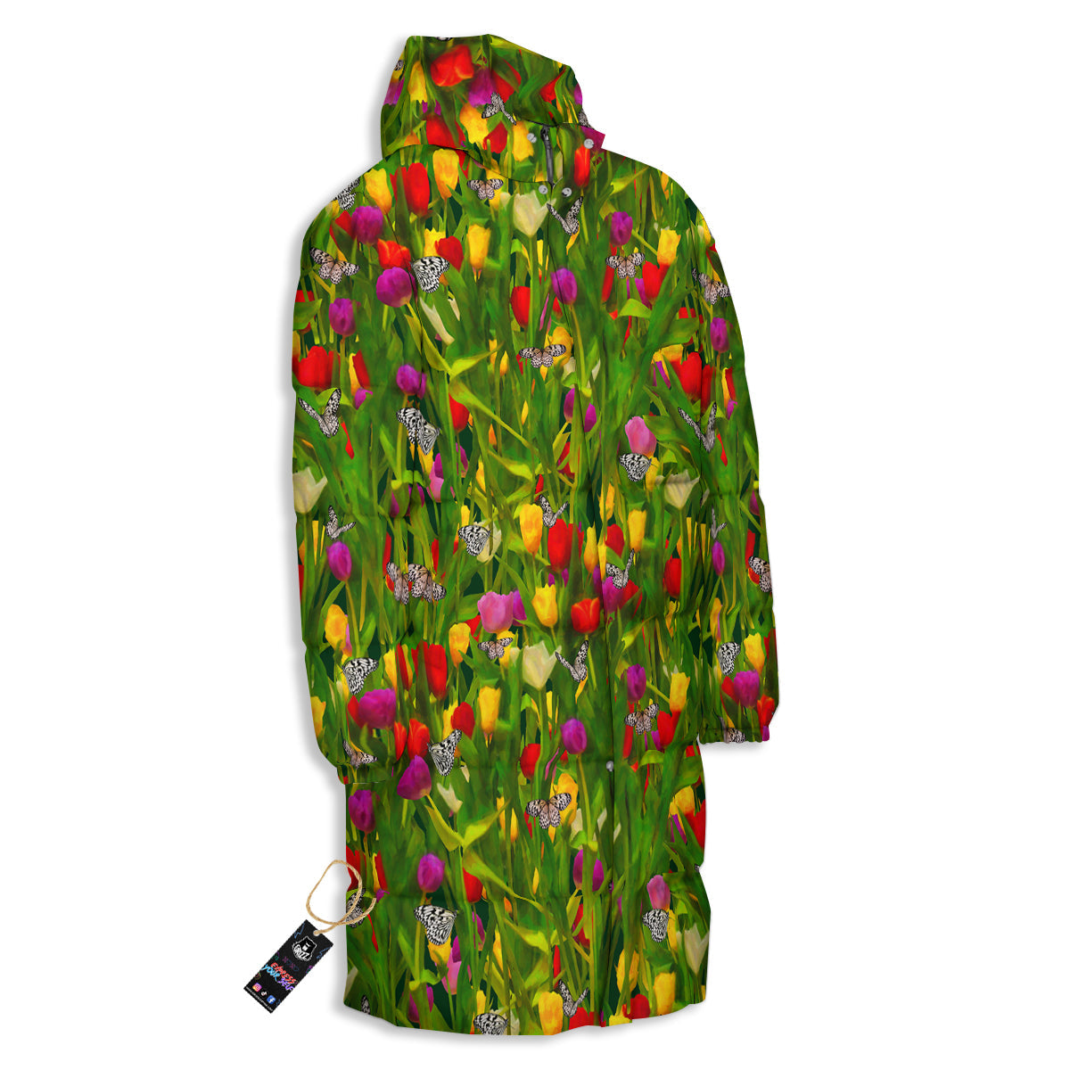 Tulip Field Print Pattern Long Down Jacket-grizzshop