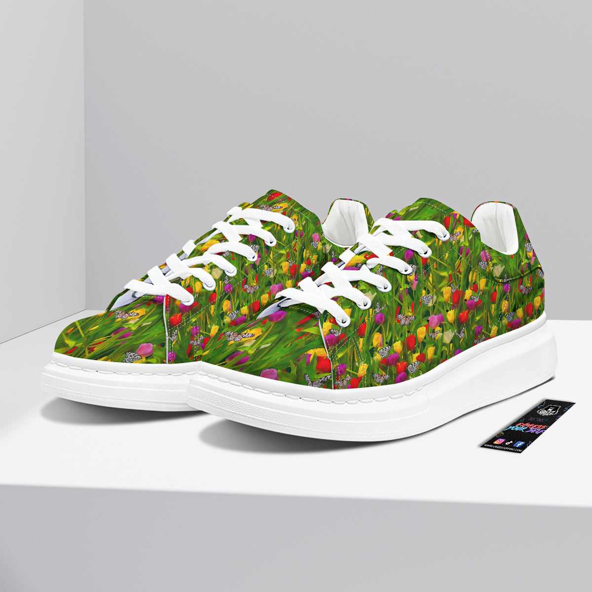 Tulip Field Print Pattern Platform Shoes-grizzshop