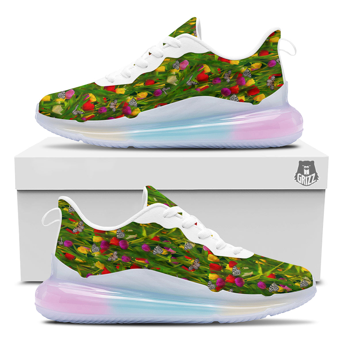 Tulip Field Print Pattern Running Sneakers-grizzshop