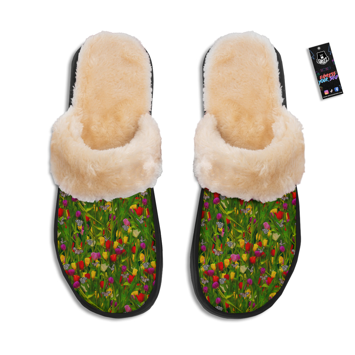 Tulip Field Print Pattern Slippers-grizzshop