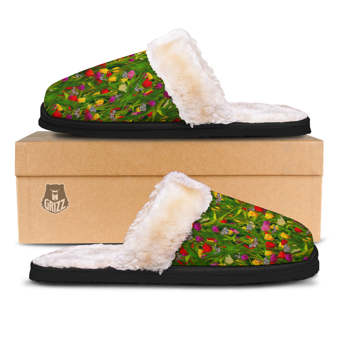 Tulip Field Print Pattern Slippers-grizzshop