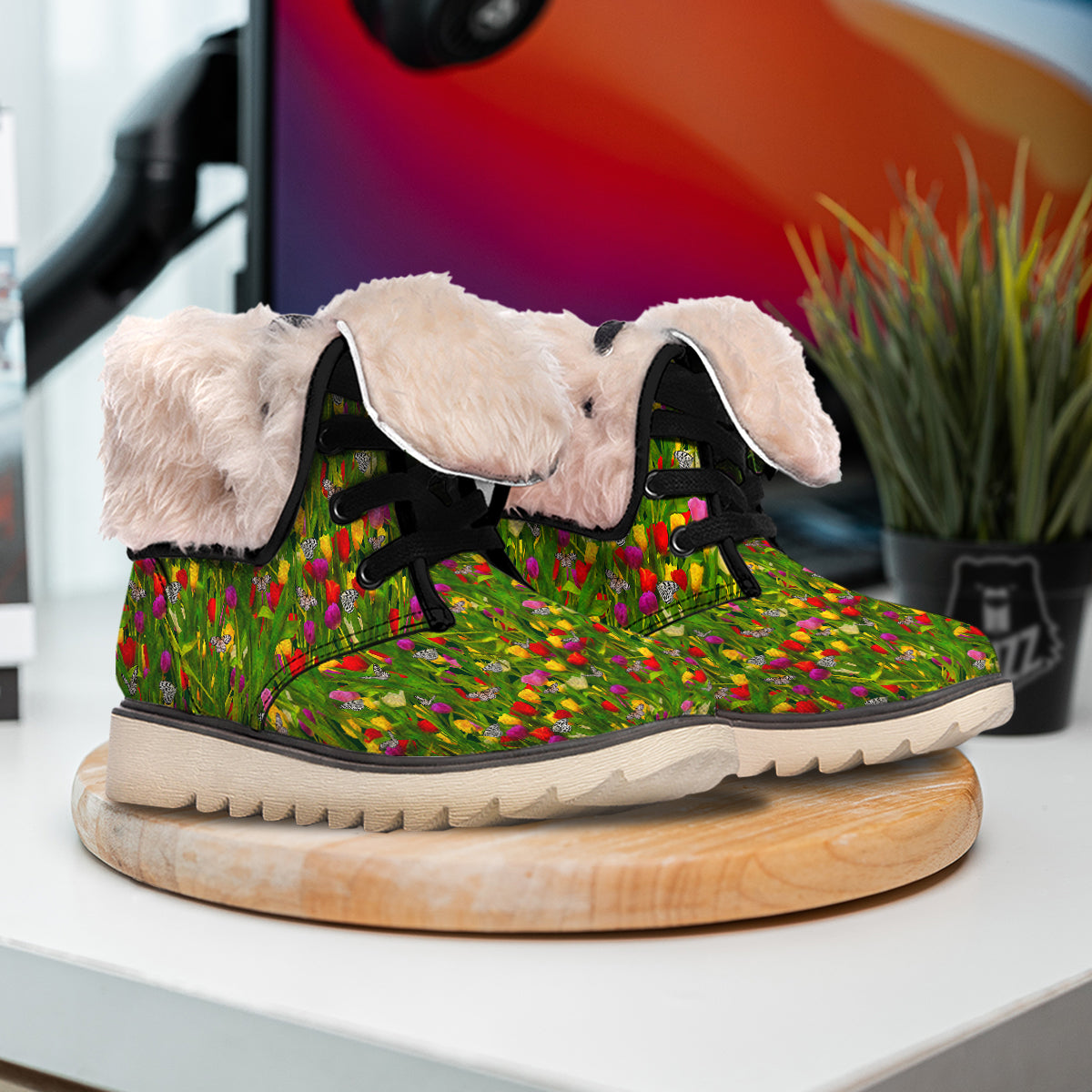 Tulip Field Print Pattern Snow Boots-grizzshop