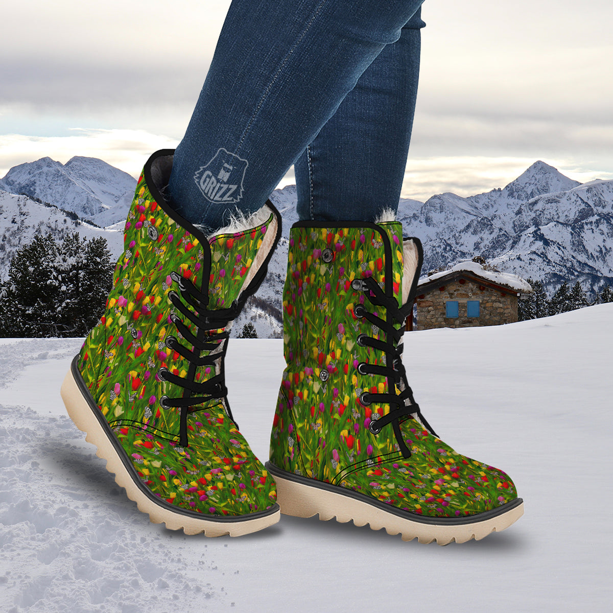 Tulip Field Print Pattern Snow Boots-grizzshop