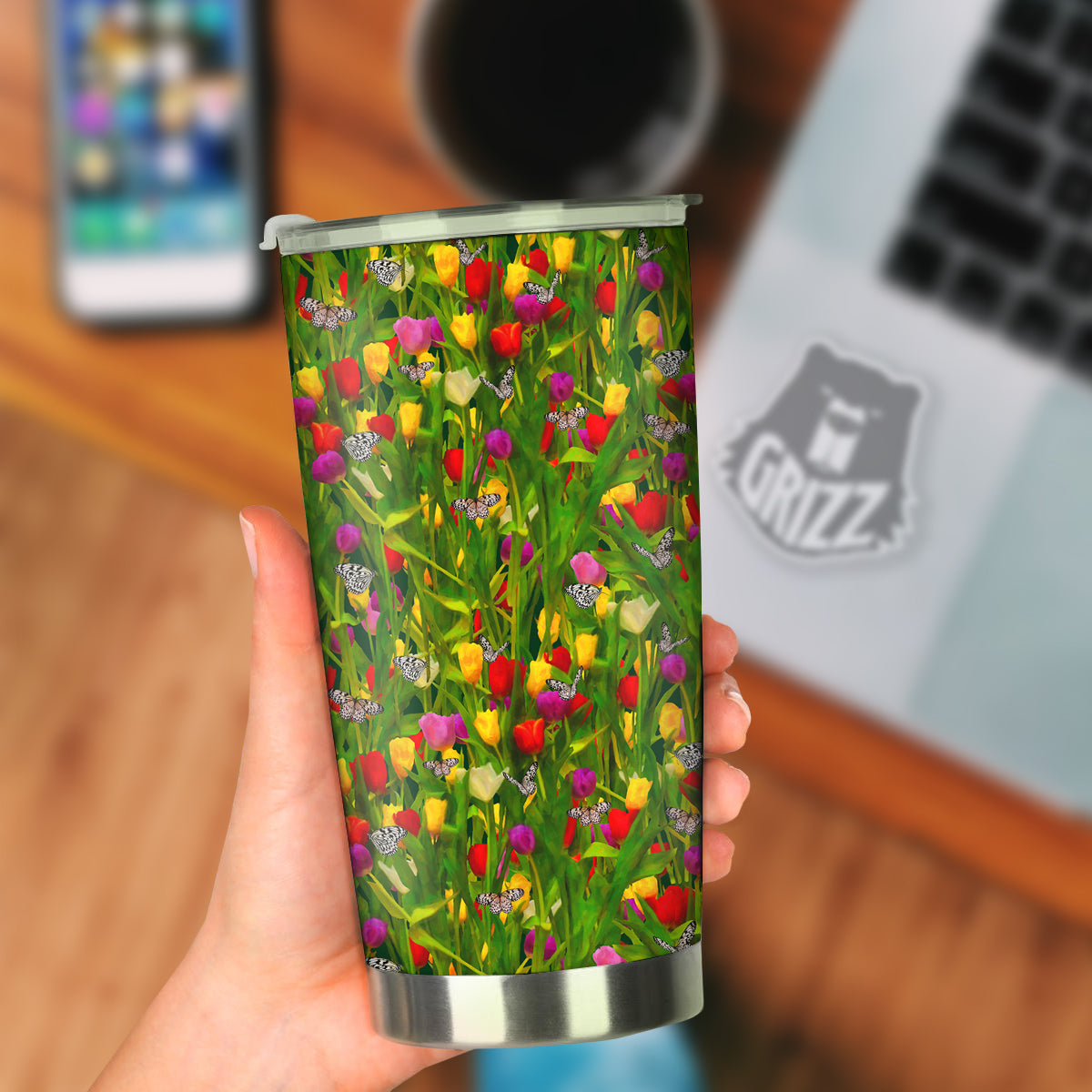 Tulip Field Print Pattern Tumbler-grizzshop