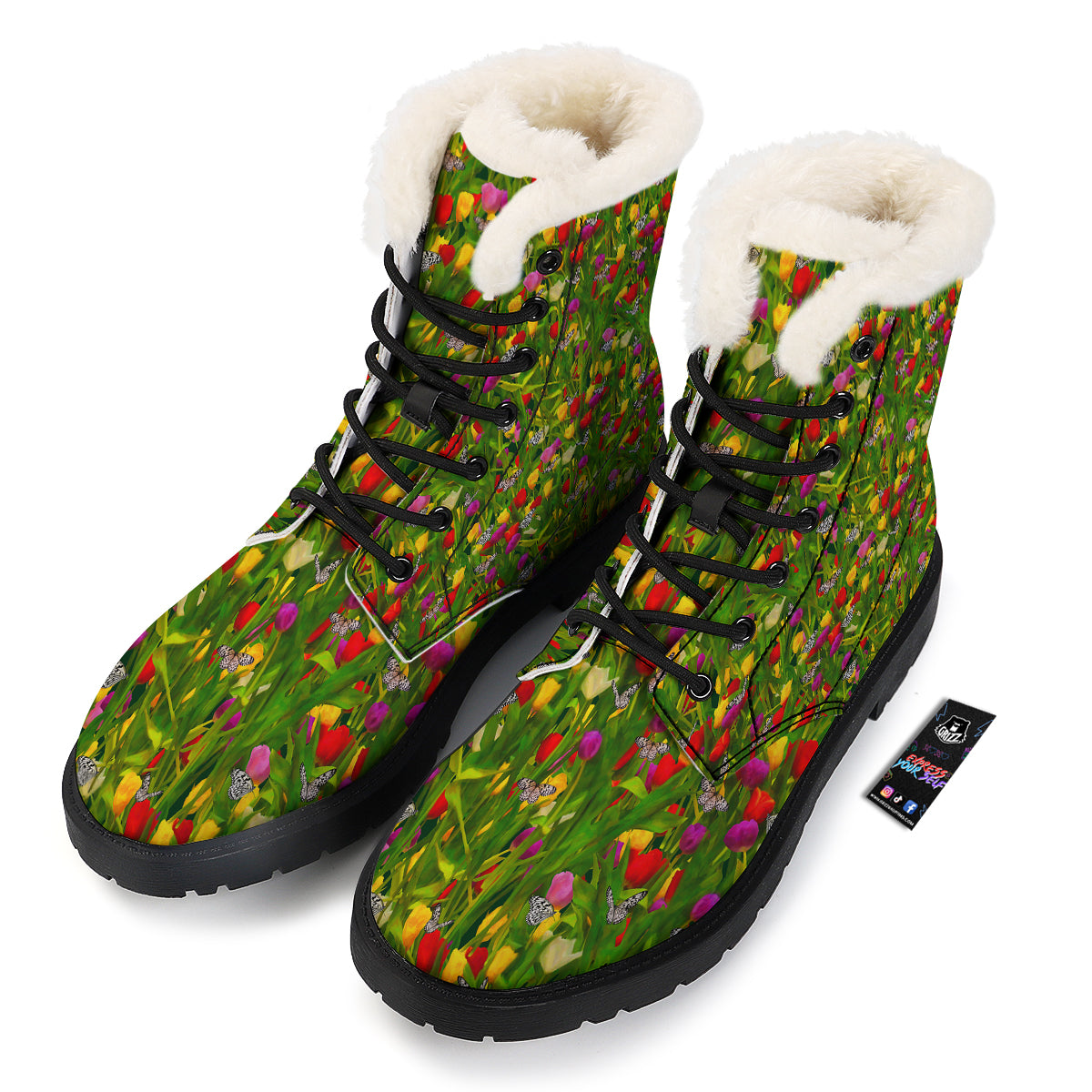 Tulip Field Print Pattern Winter Boots-grizzshop